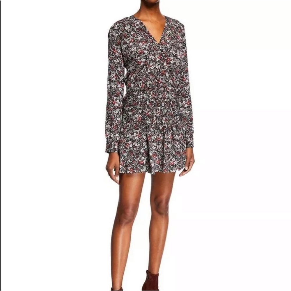Veronica Beard Black and Red Floral Long Sleeve Dress